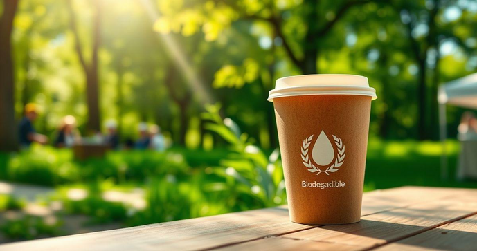 Copo de papel biodegradável personalizado para eventos sustentáveis